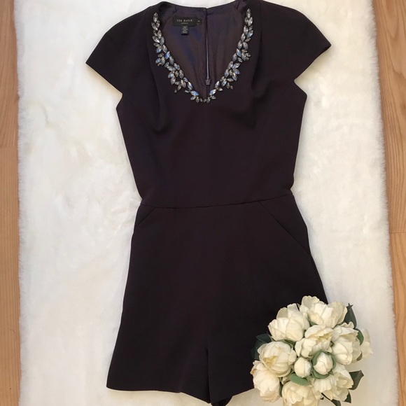 Ted Baker Nuada plum playsuit Romper! Size 1! Stunning crystal neckline! - Picture 5 of 7